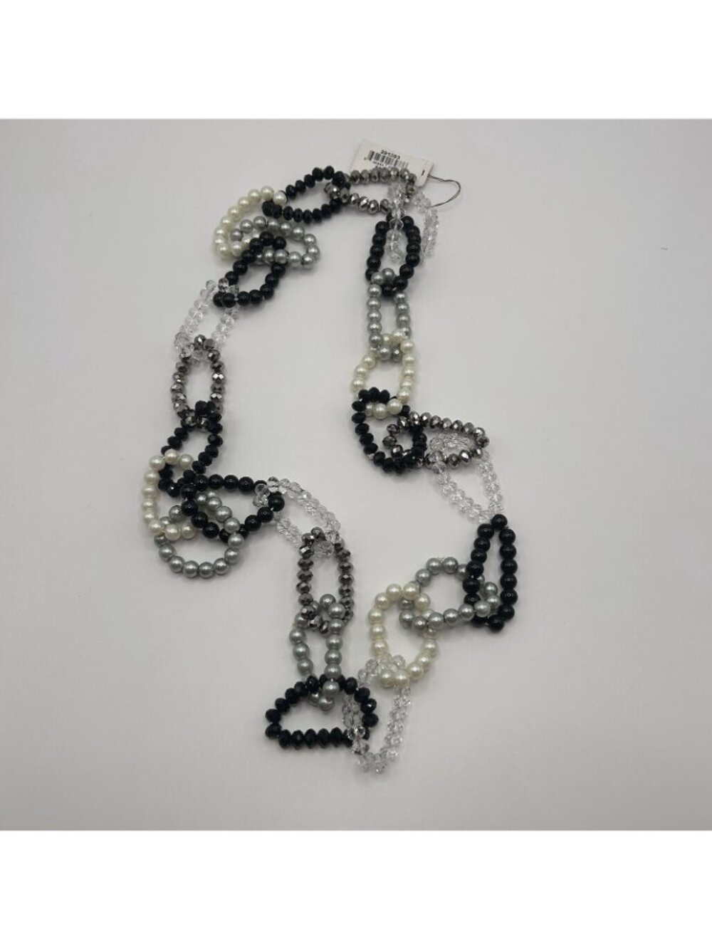 New Statement Necklace Black White Silver Faux Pearl Crystal Beads Chain Link - Picture 9 of 10